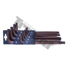 Zestaw kluczy Torx z kulką, bez otworu, 9 - częściowy Zestaw kluczy Torx z kulką, bez otworu, 9 - częściowy