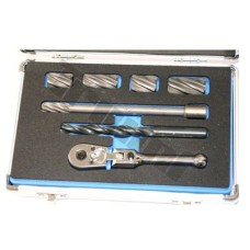 Zestaw frezów do naprawy gniazd czujników ABS z grzechotką i przedłużką w aluminiowym pudełku